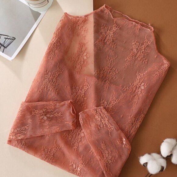 Lace Mesh Layering Long Sleeve Shirt Multiple Colors - Picture 2 of 11